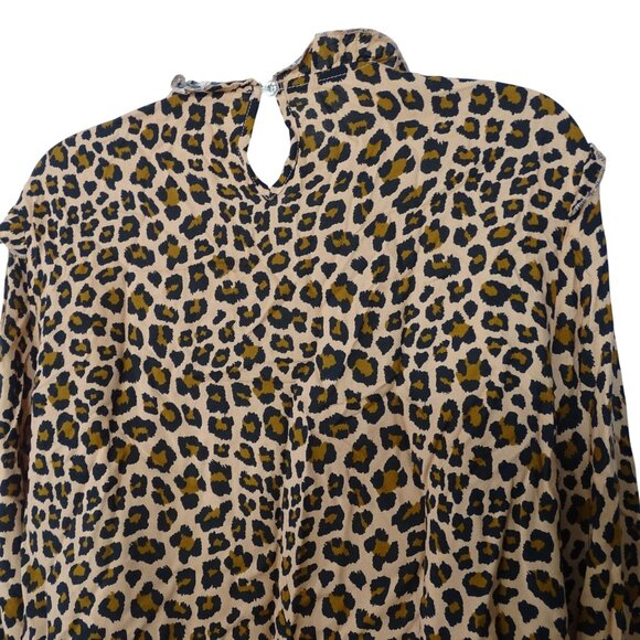 Shein Leopard Print Long Sleeve Blouse With Ruffle Trim Women Size L US 8 10 - Picture 5 of 11